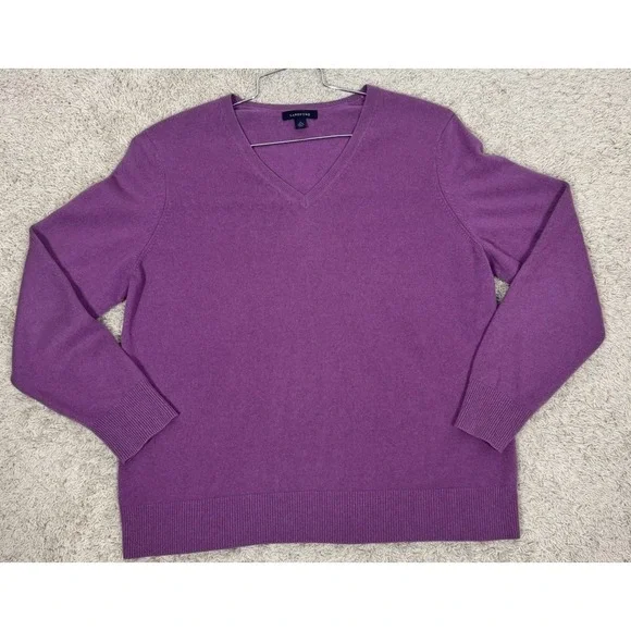 Lands End Lavender Cashmere V-Neck Pullover Sweater Women's XL Luxury Preppy - Picture 3 of 11